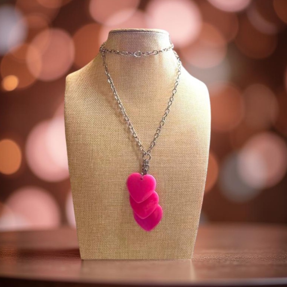 Pink Heart Pendant Necklace Lariat Long Necklace